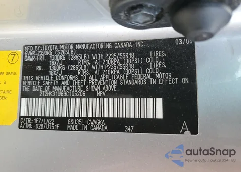 2009 Lexus Rx 350 z USA, uszkodzony, nr VIN 2T2HK31U89C105206